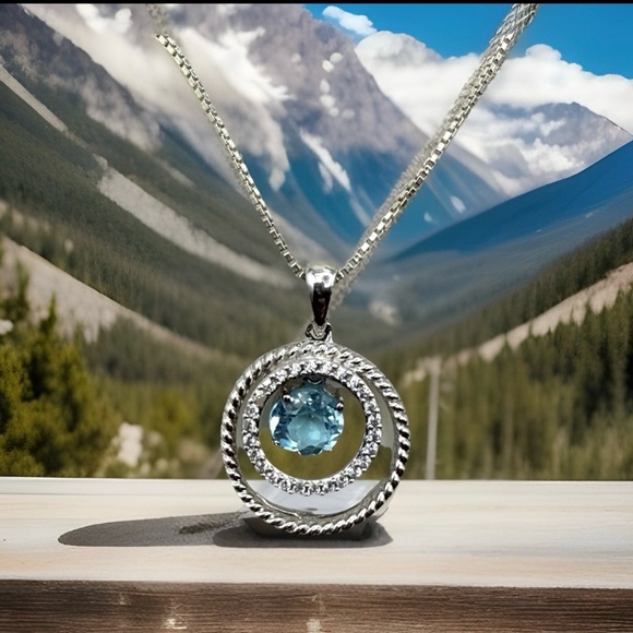 JWBR Topaz Sterling Silver Floating Necklace Lab Created - Picture 1 of 4